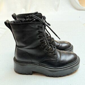 Dream Paris Combat Moto Boots Womens 6 Lace Up Side Zip Black Lug Sole Chunky